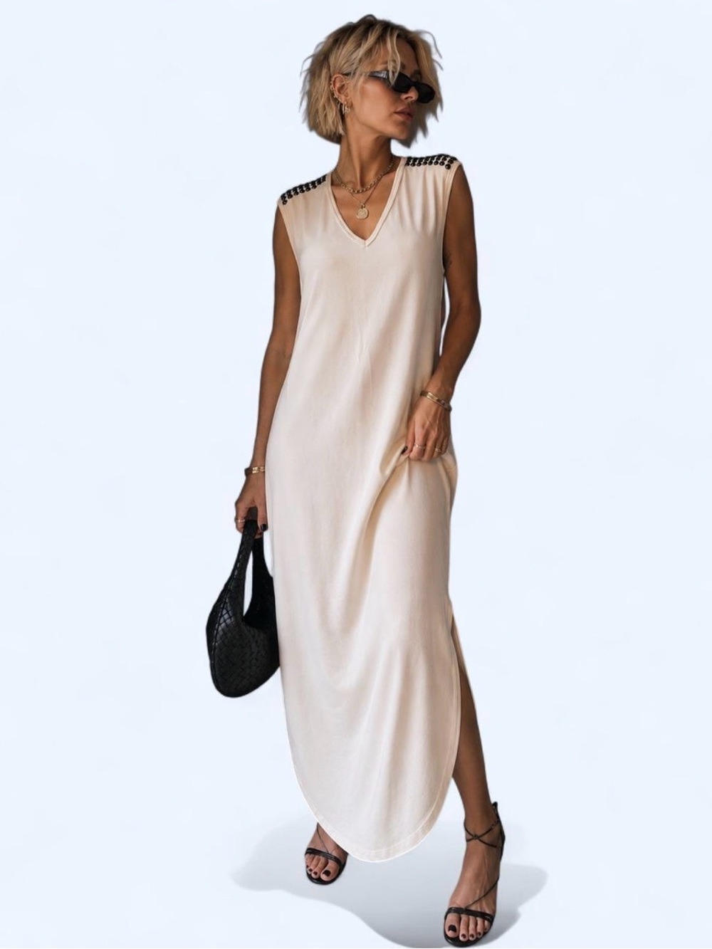 Bar III Maxi Dress with Metal Studded Shoulders Size M